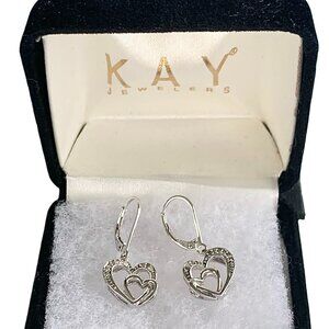 Womens Interlocking Twin Heart Design Diamond Silver Drop Earrings #925 - New